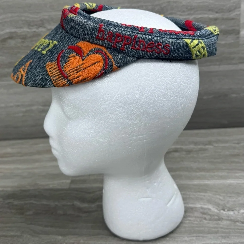 VTG Chicos Embroidered Happy Denim Visor